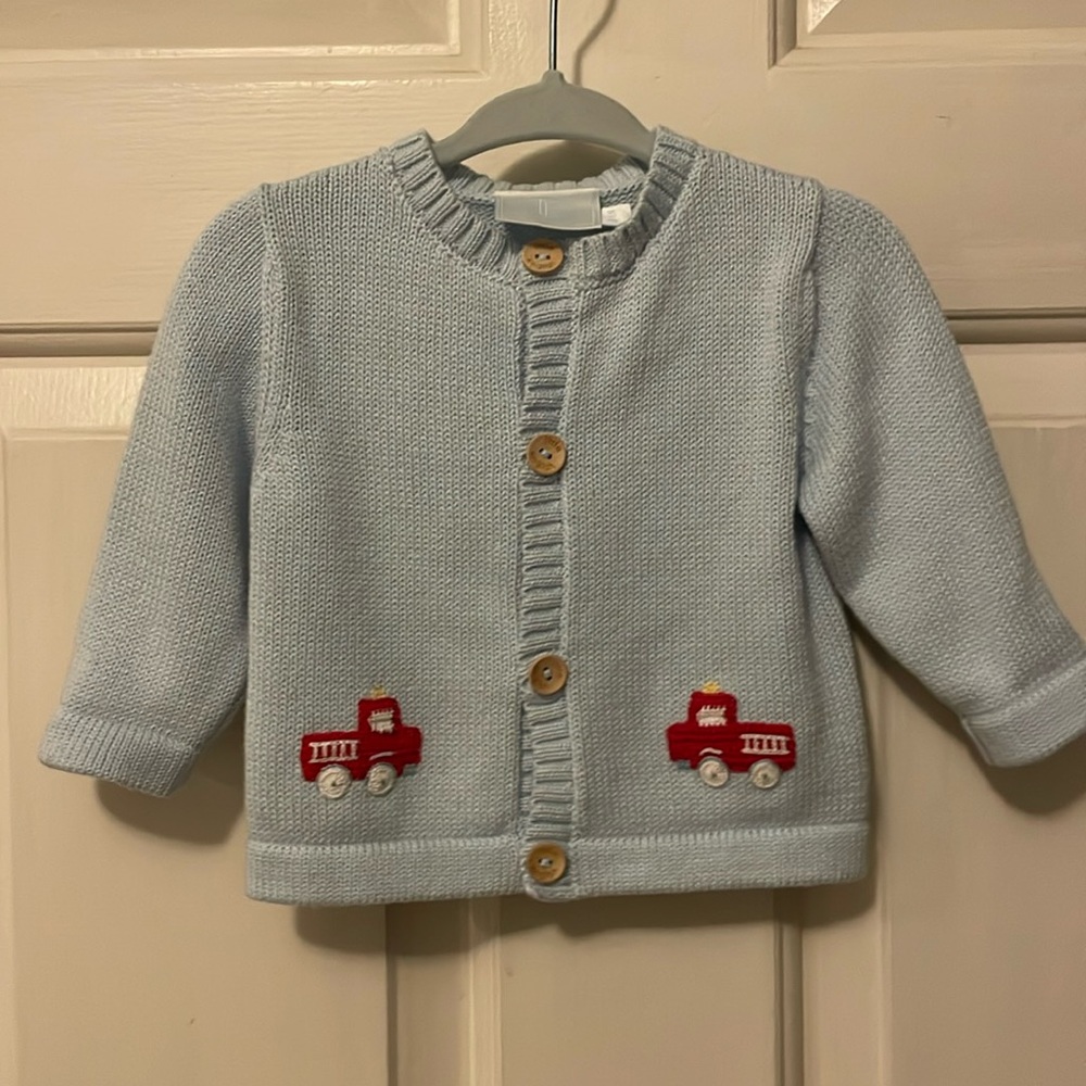 Little English fire truck button up sweater